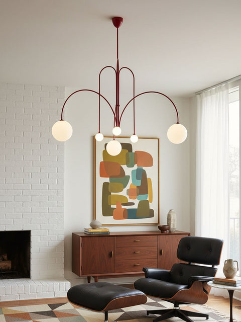 Sculptural Multi-Arm Chandelier with Opal Glass Globes