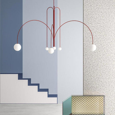Sculptural Multi-Arm Chandelier with Opal Glass Globes