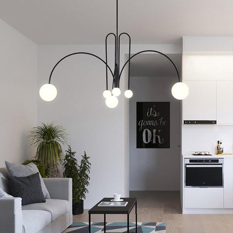 Sculptural Multi-Arm Chandelier with Opal Glass Globes