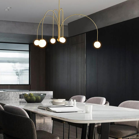 Sculptural Multi-Arm Chandelier with Opal Glass Globes