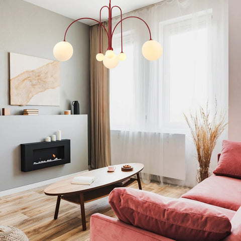 Sculptural Multi-Arm Chandelier with Opal Glass Globes