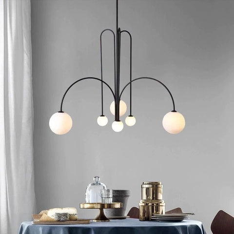 Sculptural Multi-Arm Chandelier with Opal Glass Globes