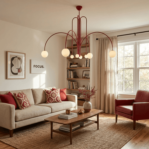 Sculptural Multi-Arm Chandelier with Opal Glass Globes