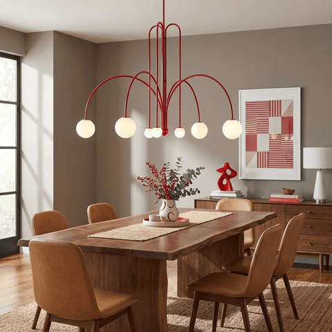 Sculptural Multi-Arm Chandelier with Opal Glass Globes