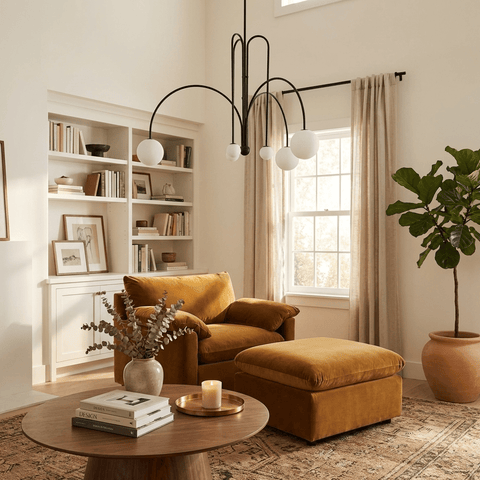 Sculptural Multi-Arm Chandelier with Opal Glass Globes