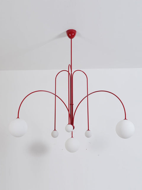 Sculptural Multi-Arm Chandelier with Opal Glass Globes