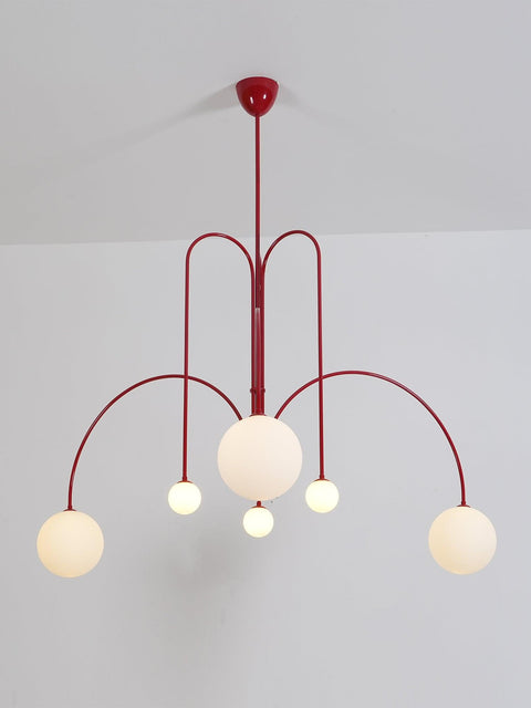 Sculptural Multi-Arm Chandelier with Opal Glass Globes