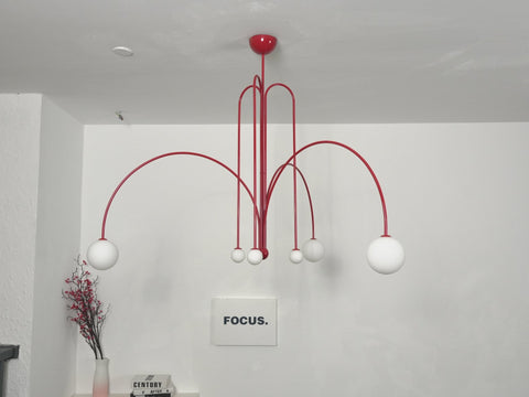 Sculptural Multi-Arm Chandelier with Opal Glass Globes
