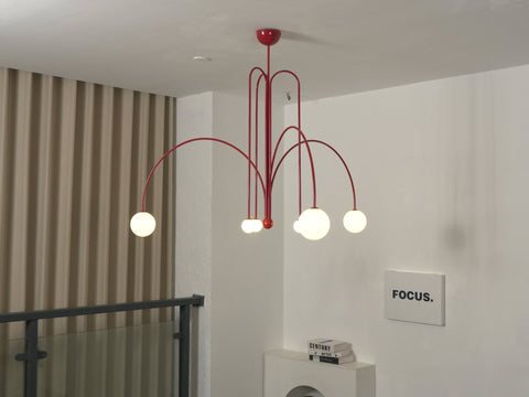 Sculptural Multi-Arm Chandelier with Opal Glass Globes