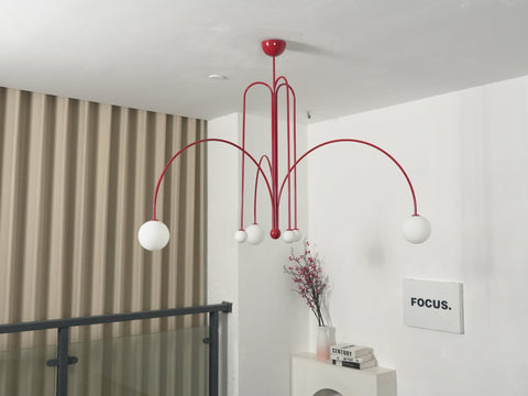 Sculptural Multi-Arm Chandelier with Opal Glass Globes