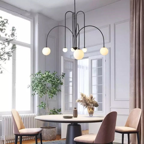 Sculptural Multi-Arm Chandelier with Opal Glass Globes