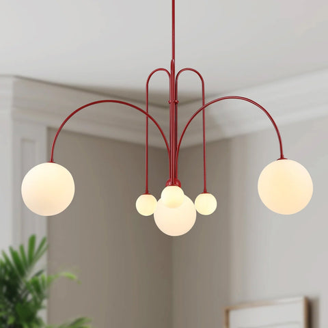 Sculptural Multi-Arm Chandelier with Opal Glass Globes