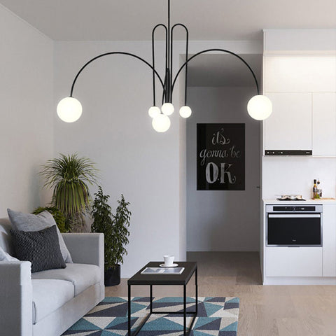 Sculptural Multi-Arm Chandelier with Opal Glass Globes