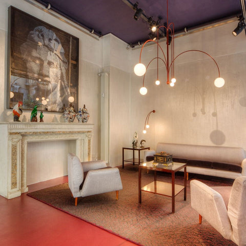 Sculptural Multi-Arm Chandelier with Opal Glass Globes