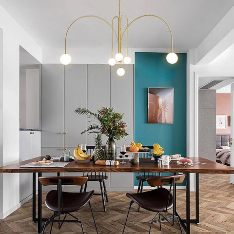 Sculptural Multi-Arm Chandelier with Opal Glass Globes
