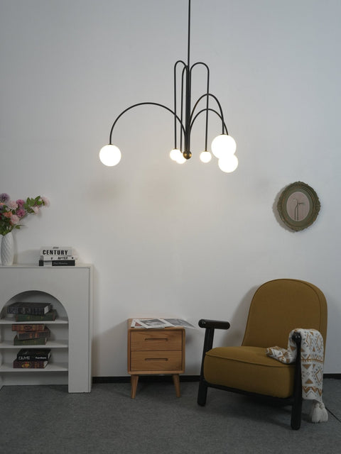 Sculptural Multi-Arm Chandelier with Opal Glass Globes