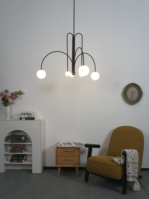 Sculptural Multi-Arm Chandelier with Opal Glass Globes