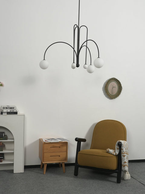 Sculptural Multi-Arm Chandelier with Opal Glass Globes