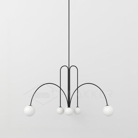 Sculptural Multi-Arm Chandelier with Opal Glass Globes