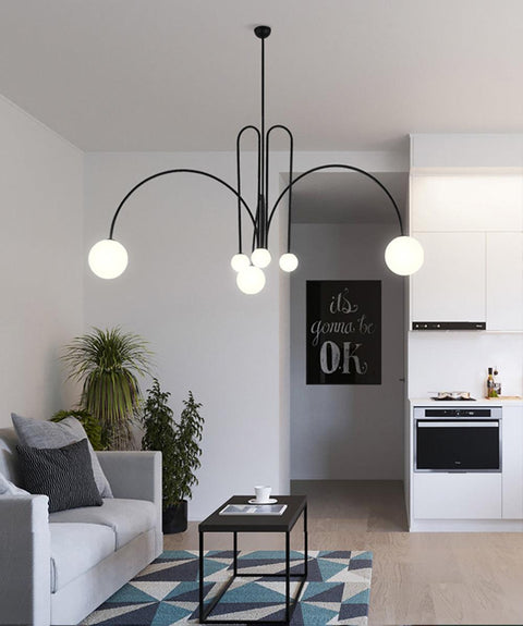 Sculptural Multi-Arm Chandelier with Opal Glass Globes