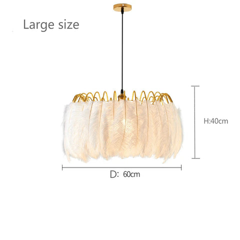 Feather Chandelier with Feathered Shade in Iron and Feathers