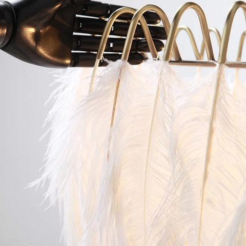 Feather Chandelier with Feathered Shade in Iron and Feathers