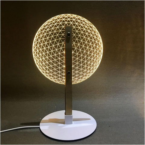 Geometric 3D LED Table Lamp with Illuminated Sphere and Circular Base Design