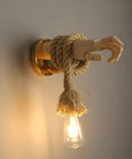 Hand-Shaped Rope Wall Sconce with Exposed Bulb Holder — product view