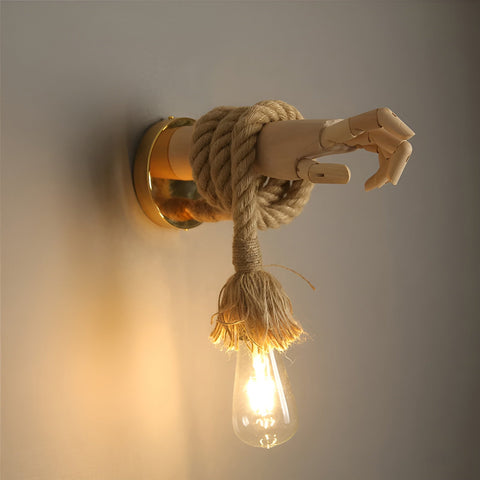 Hand-Shaped Rope Wall Sconce with Exposed Bulb Holder — product view