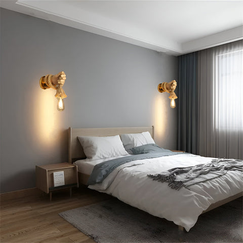 Hand-Shaped Rope Wall Sconce with Exposed Bulb Holder — product view