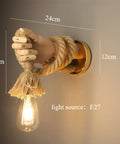 Hand-Shaped Rope Wall Sconce with Exposed Bulb Holder — product view