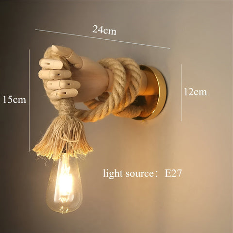 Hand-Shaped Rope Wall Sconce with Exposed Bulb Holder — product view