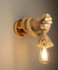Hand-Shaped Rope Wall Sconce with Exposed Bulb Holder — product view