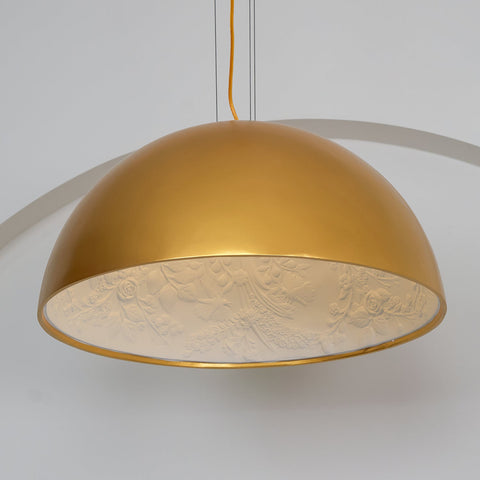 Pendant Light with Dome Shade and Sculpted Floral Interior