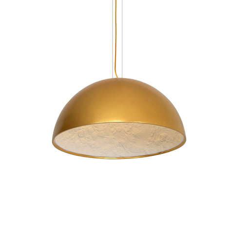 Pendant Light with Dome Shade and Sculpted Floral Interior