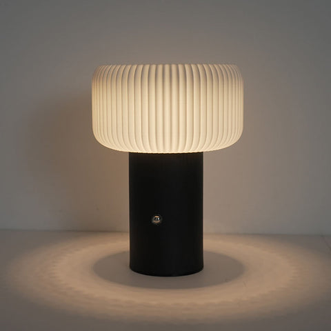 Mushroom-Shaped Table Lamp with Ribbed Shade, Three-Color Dimmable Lighting and Touch Control