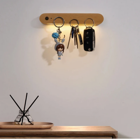 Magnetic Wood Key Holder with Rechargeable Motion Sensor LED Light