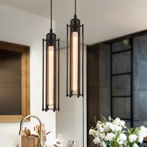 Industrial Iron Cage Pendant Light with Adjustable Hanging Cord