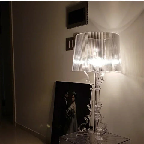 Baroque Style Table Lamp with Decorative Acrylic Base, Ribbed Shade and Adjustable Height for Indoor Lighting