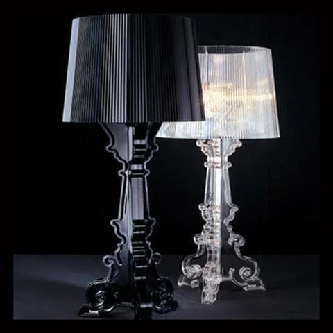 Baroque Style Table Lamp with Decorative Acrylic Base, Ribbed Shade and Adjustable Height for Indoor Lighting