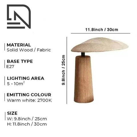 Mushroom-Shaped Wood Table Lamp with Fabric Shade — product view