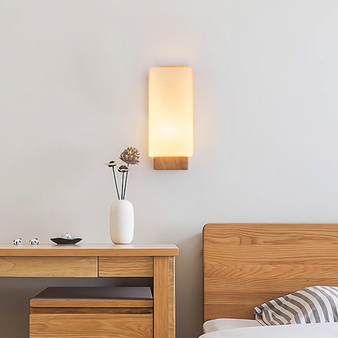 Wood and Glass Rectangular Wall Sconce with E27 Bulb Socket