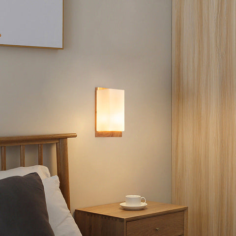 Wood and Glass Rectangular Wall Sconce with E27 Bulb Socket