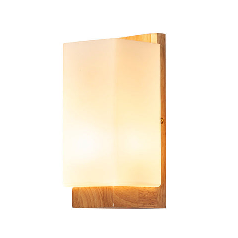 Wood and Glass Rectangular Wall Sconce with E27 Bulb Socket