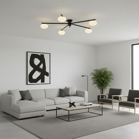 Jasper Low-Profile Ceiling Lamp with Opal Glass Globes