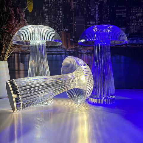 Rechargeable LED Table Lamp with Ribbed Acrylic Shade and Dimming