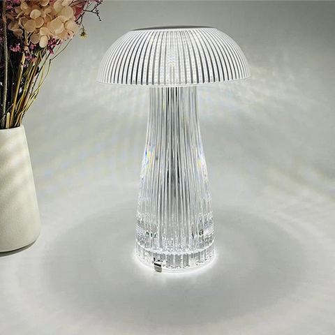Rechargeable LED Table Lamp with Ribbed Acrylic Shade and Dimming