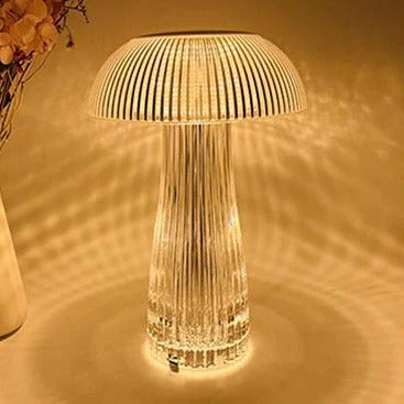 Rechargeable LED Table Lamp with Ribbed Acrylic Shade and Dimming
