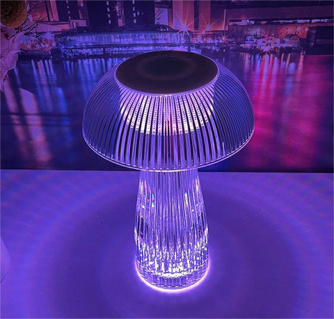 Rechargeable LED Table Lamp with Ribbed Acrylic Shade and Dimming