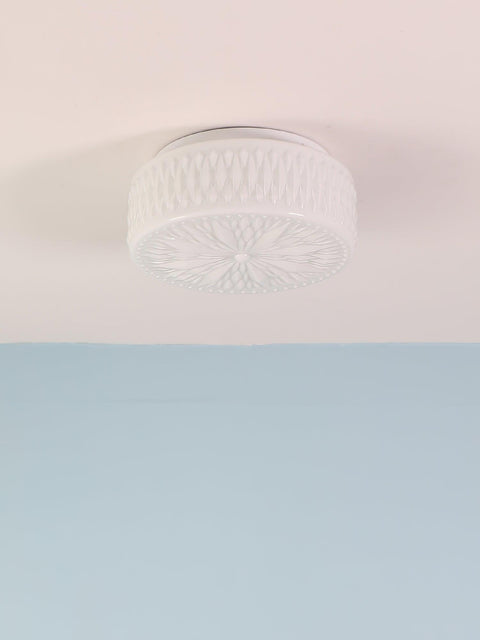Ceiling Light with Textured Glass Drum Shade and Warm LED Light